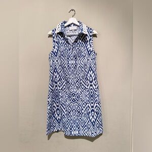 Pappagallo Women M Dress Embroidery Accent Blue White Spring Summer Vacation